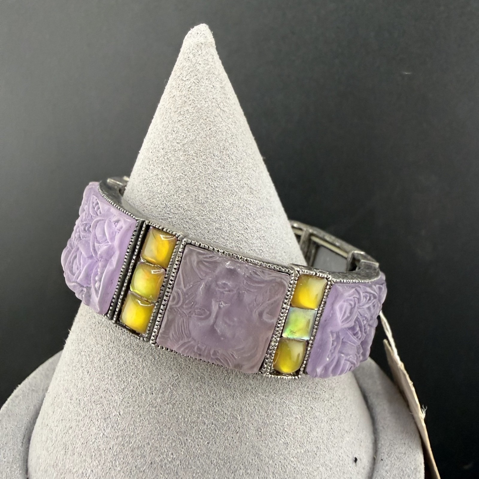 Modern Haskell Bracelet Silver Tone Purple Yellow Stretch 7